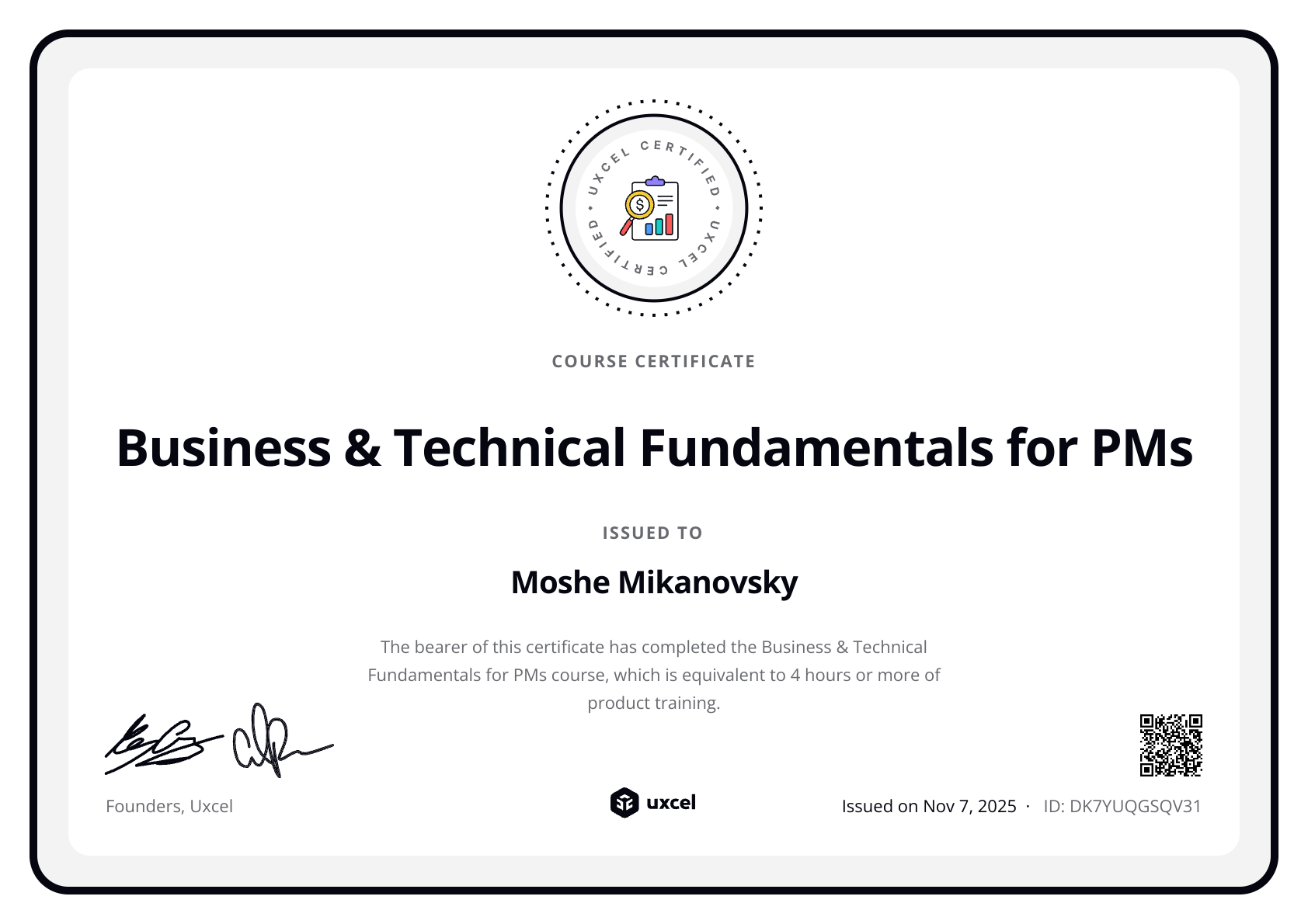 Moshe Mikanovsky's certificate